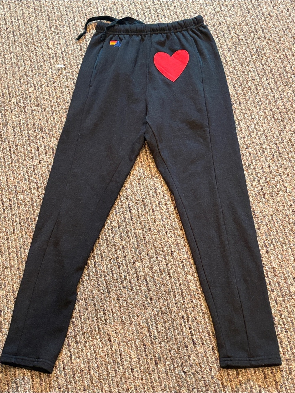 Aviator Nation Dark Gray Heart Stitch Sweatpants with Red Heart Accent
